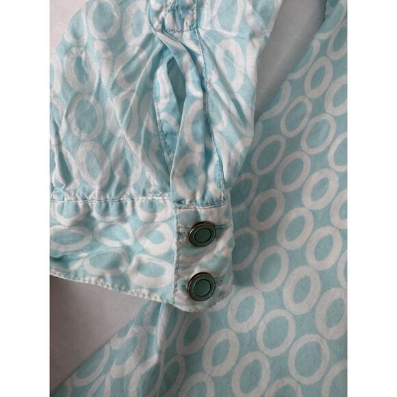 Coastal Charter Club Blue Print Ruffle Button Up Shirt Twee Romantic Size 10P - Picture 11 of 13